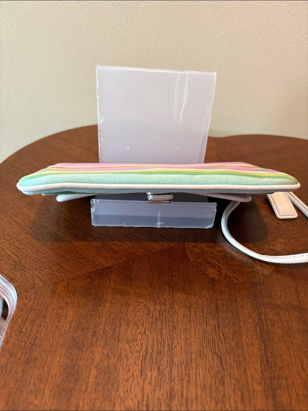 Coach Hampton wristlet clutch Multicolor Striped violet green / white leather